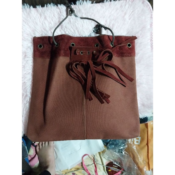Tote bố si Nhật phối da lộn vintage