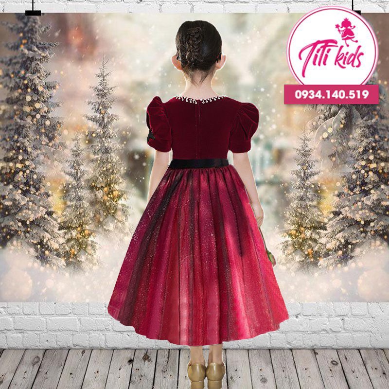 Váy Đầm Bé Gái TiTiKids Đỏ Nhung Cao Cấp CC220