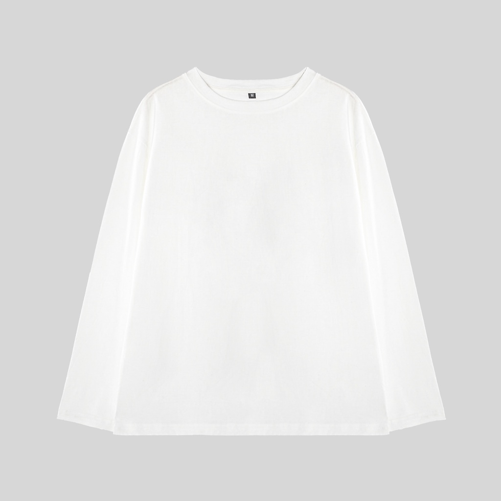 Áo thun dài tay nam nữ GINDY trơn basic vải cotton mỏng cổ tròn form rộng phong cách unisex A087