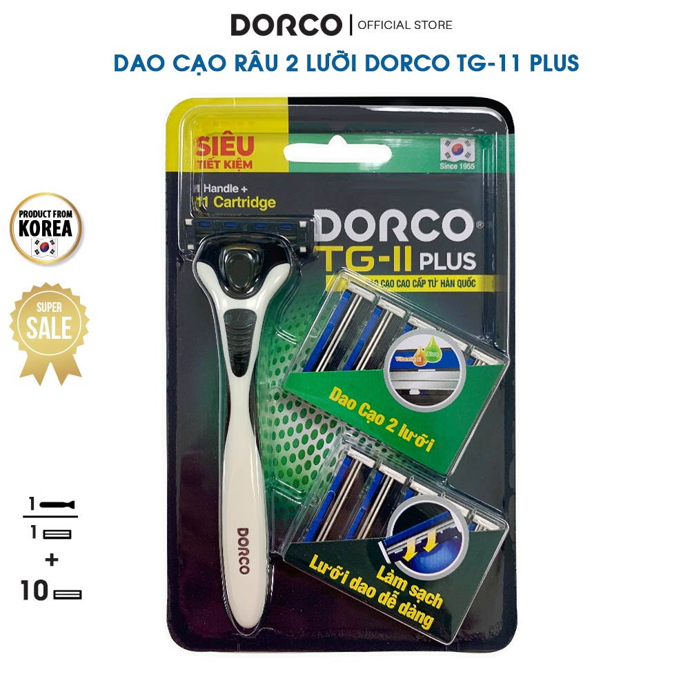 Bộ Dao Cạo Râu 2 Lưỡi Dorco TG-II Plus 1 Cán và 11 Lưỡi