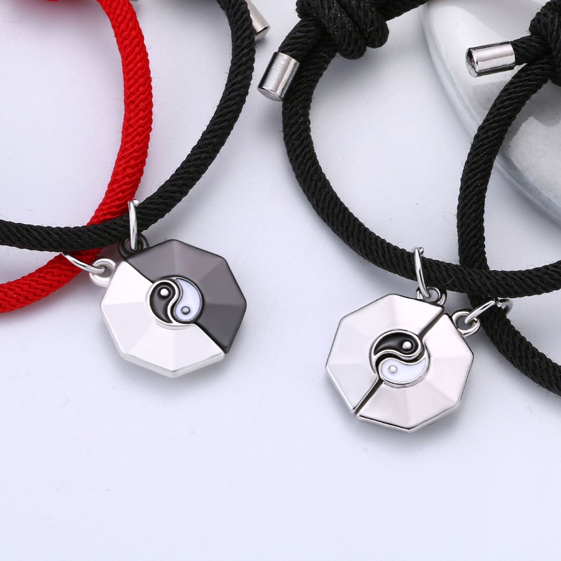 Set 2 Vòng Tay Dây Thừng Phối Mặt Hình Trái Tim Có Nam Châm Thời Trang Cho Cặp Đôi
