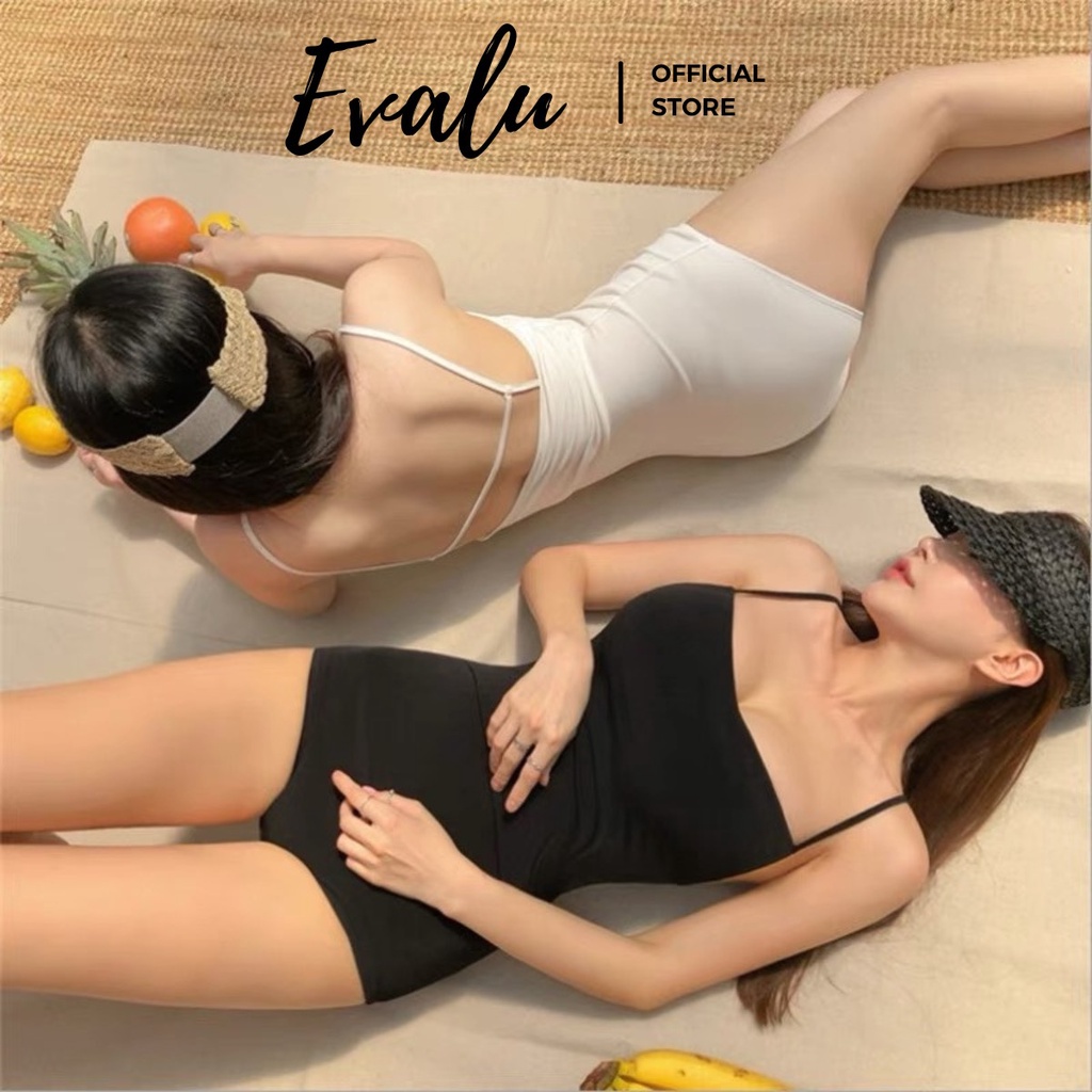 Bikini một mảnh, đồ bơi liền thân, bodysuit cơ bản 2 dây cách điệu 2 màu trắng đen [A18]