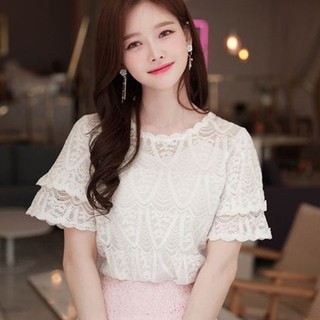 Áo Thun Ngắn Tay Phối Ren Thời Trang Dành Cho Nữ