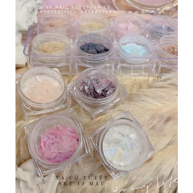Set xà cừ tuyết 12 màu trang trí móng HK NAIL ACCESSORIES