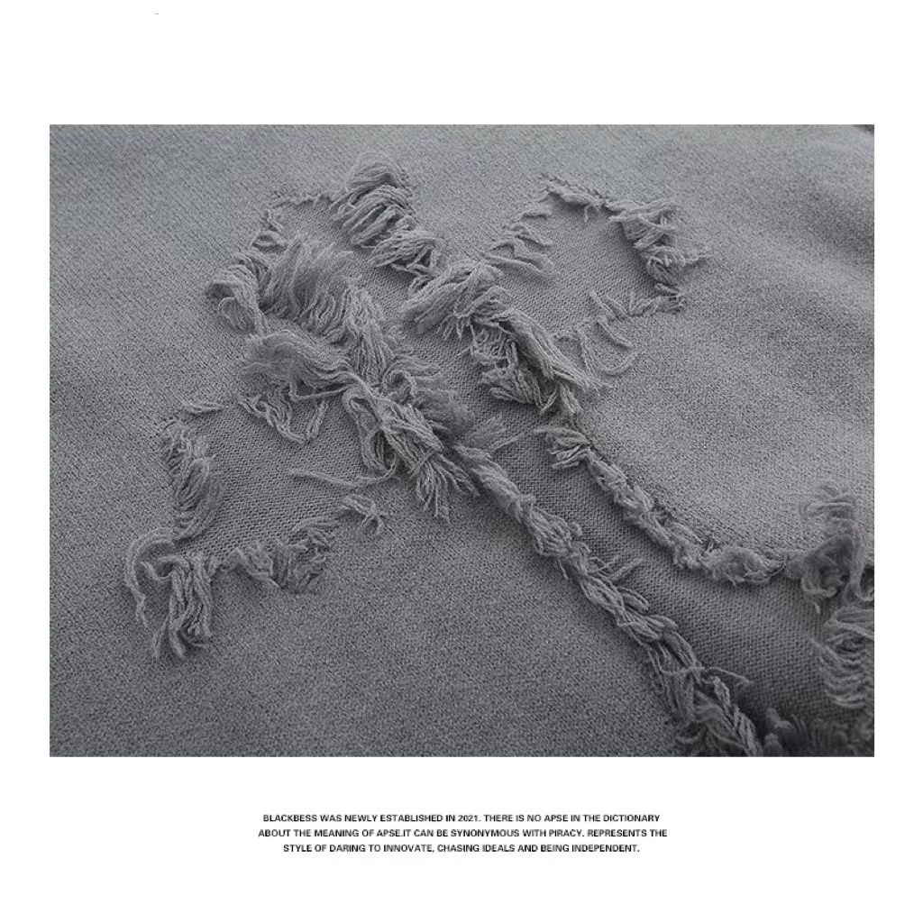 IMaodou Áo khoác sweater iMaodou cổ tròn dáng rộng thiết kế rách thời trang thu đông cho nam giới