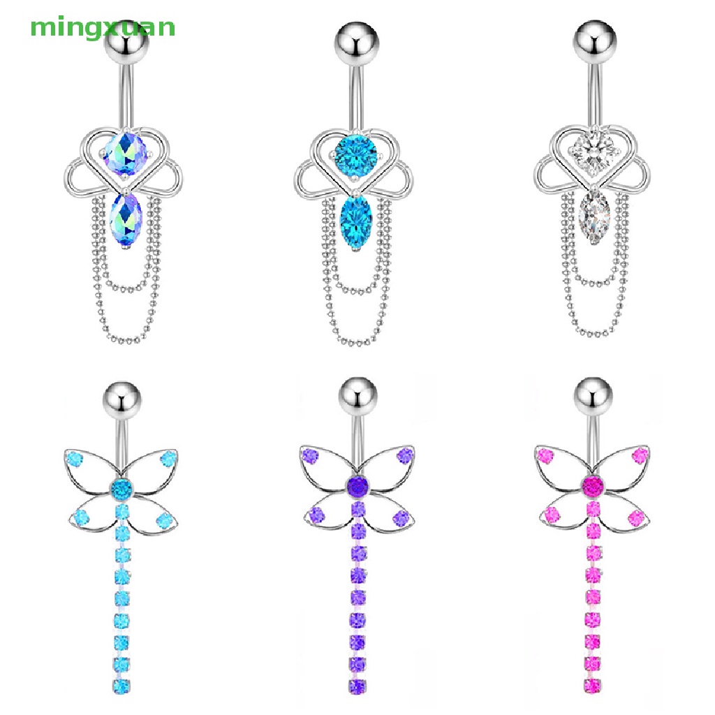 Khuyên Rốn Hình Trái Tim Bằng Thép Không Gỉ Đính Đá Zircon Quyến Rũ