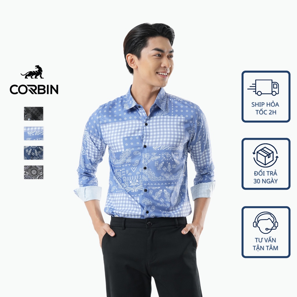 Áo sơ mi nam hoạ tiết CORBIN chất lụa cao cấp đẹp