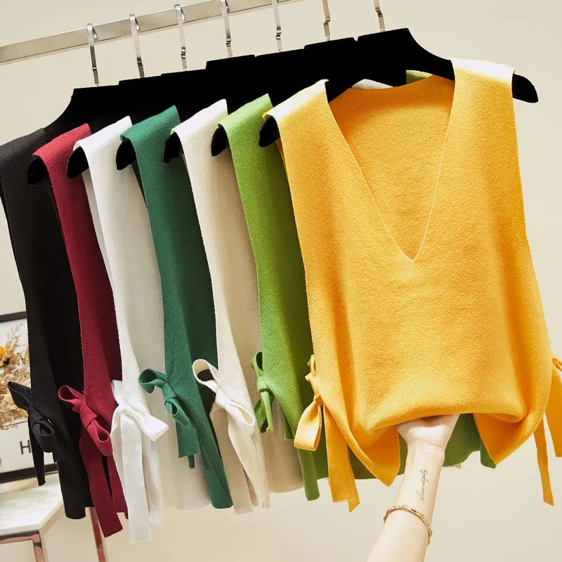 Áo Sweater Dệt Kim Không Tay Dáng Rộng Phong Cách Hàn Quốc Thời Trang Xuân Thu Hàng Mới Dành Cho Bạn Nữ
