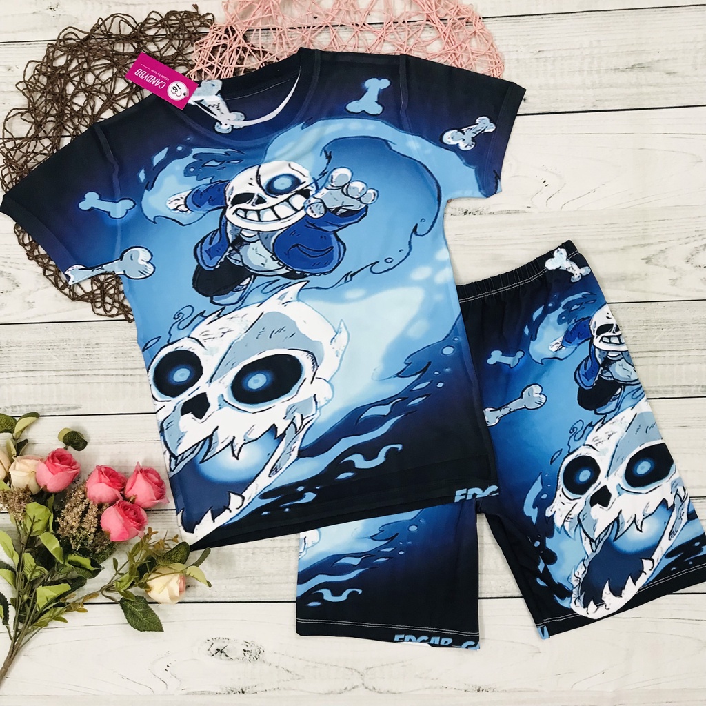 Đồ bộ bé trai, bộ thun lạnh cộc tay hình Game Undertale - Sans, Error Sans, Ink Sans bé trai size đại 10 -57kg
