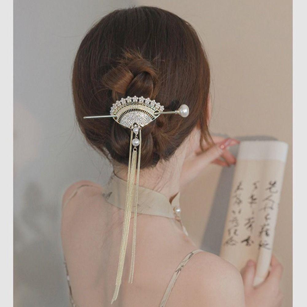 Giá Đỡ Tóc Đuôi Ngựa Quạt Tua Rua Phong Cách Cổ Điển Đơn Giản Dành Cho Bạn Nữ