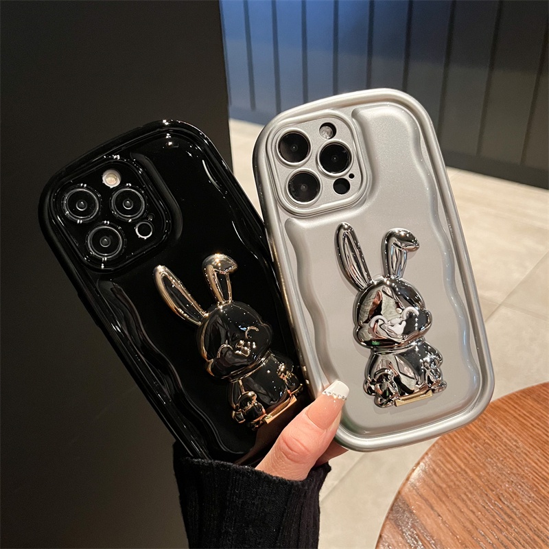 Ốp Điện Thoại silicone Mềm Chống Sốc Có Giá Đỡ Hình Thỏ Cho iPhone 11 12 13 14 Pro Max 14 Plus X XR Xs Max ip13 ip11