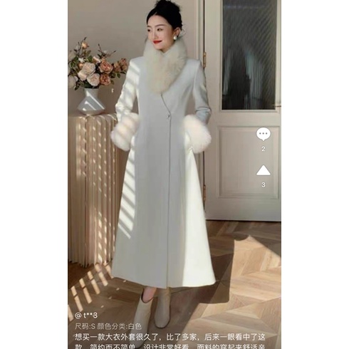 Áo khoác len dày dài phối lông cáo khí chất đại tiểu thư thế gia siêu cấp