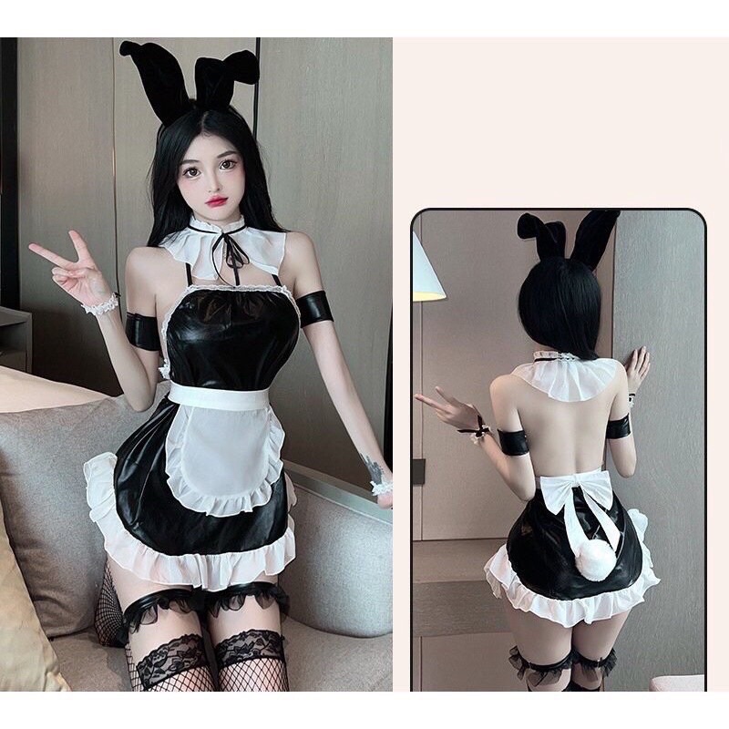 Bộ ngủ cosplay thỏ da có tạp dề hot hit