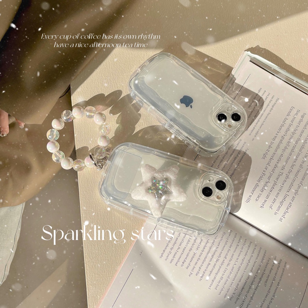 Ốp Điện Thoại Tpu Silicon Mềm Trong Suốt Chống Rơi Có Vòng Đỡ + Dây Đeo Ngọc Trai Cho iPhone 14 13 12 11 Pro Max XS XR 14 Plus