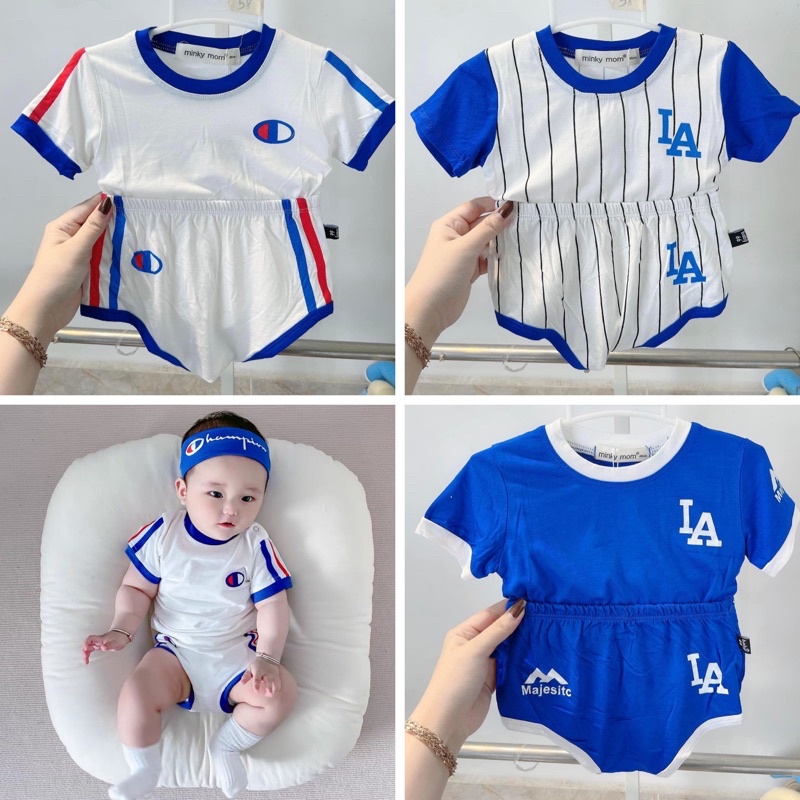 Bộ áo cộc tay quần chip thể thao THUN LẠNH Minky Mom cho bé trai bé gái - Riokids CT9