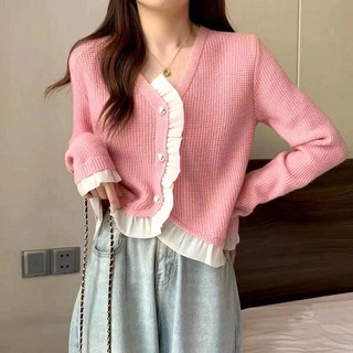 Áo len cúc ngọc phối tơ