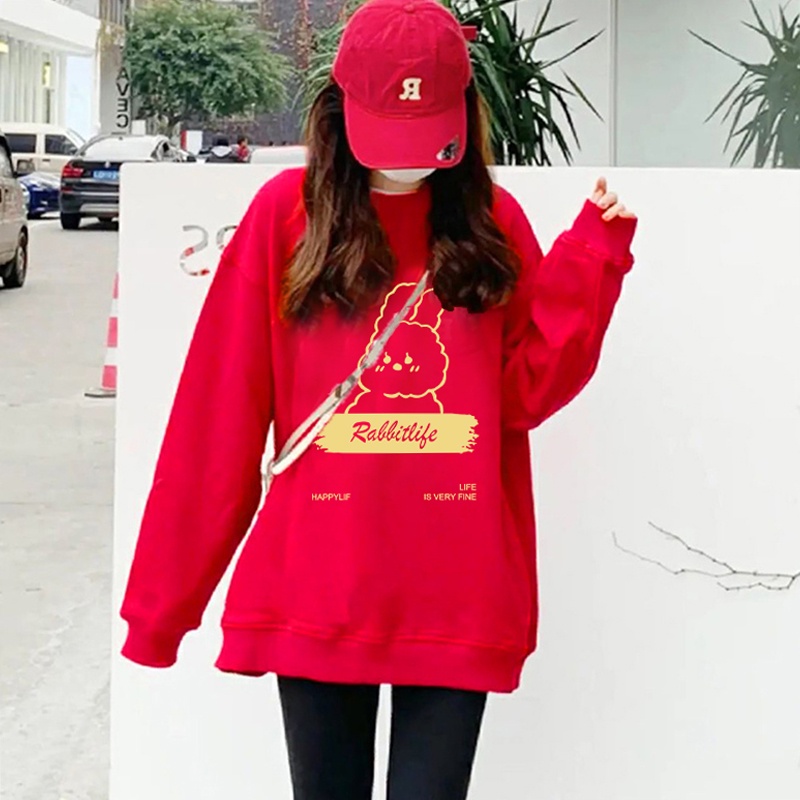 NRVP Áo Khoác Thể Thao Tay Dài Dáng Rộng In Hình Thỏ Năm Mới 2023 Phong Cách Trung Hoa Hàn Quốc Cho Nữ