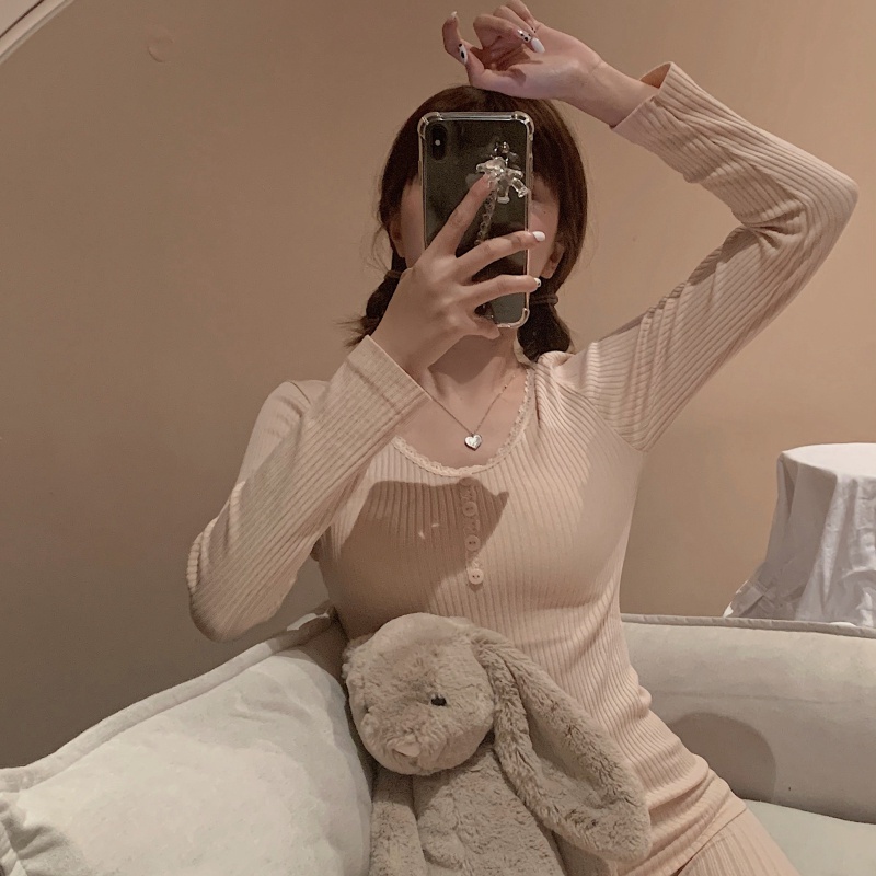 SUXI Bộ Đồ Ngủ Dài Tay Dáng Ôm Thời Trang Dành Cho Nữ