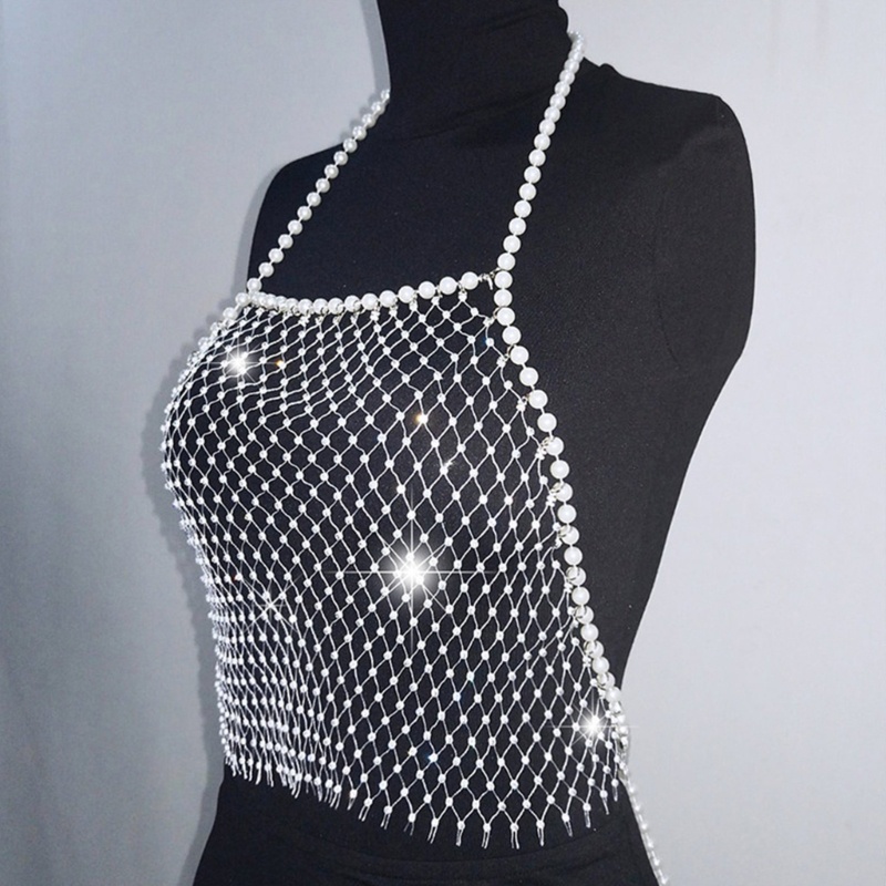 Áo Croptop Lưới Hở Lưng Đính Đá Và Ngọc Trai Thời Trang Dự Tiệc Cho Nữ