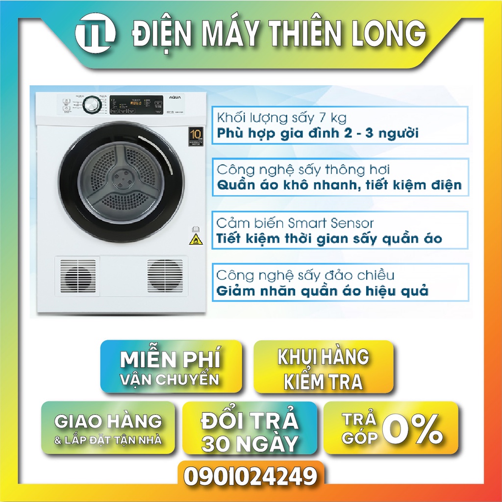 AQH-V700FW Máy sấy thông hơi Aqua 7 Kg AQH-V700FW ,ÚP ĐƯỢC TRÊN MÁY GIẶT - BẢO HÀNH 2 NĂM CHÍNH HÃNG TẬN NƠI