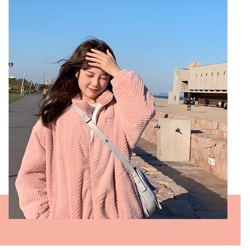 ZHELIHANGFEI Áo khoác kiểu Hàn Quốc cổ áo dài tay kiểu dáng rộng phong cách trường đại học ngọt ngào