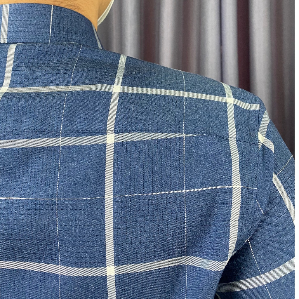 Áo sơ mi dài tay nam OWEN AR220908DT somi công sở vải sợi tre cao cấp màu kẻ caro xanh trắng dáng regular fit có túi