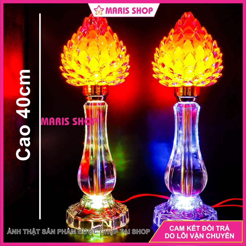 Bộ 2 Đèn Pha Lê Hình Trái Đào Tiên Để bàn Thờ Đèn Thờ Cúng Cao 40cm [MRHT71]