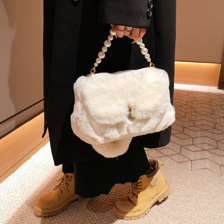 Túi Xách Đeo Vai Lông Thỏ Giả Sức Chứa Lớn Đính Ngọc Trai Phong Cách Mới Chất Lượng Cao Cho Nữ