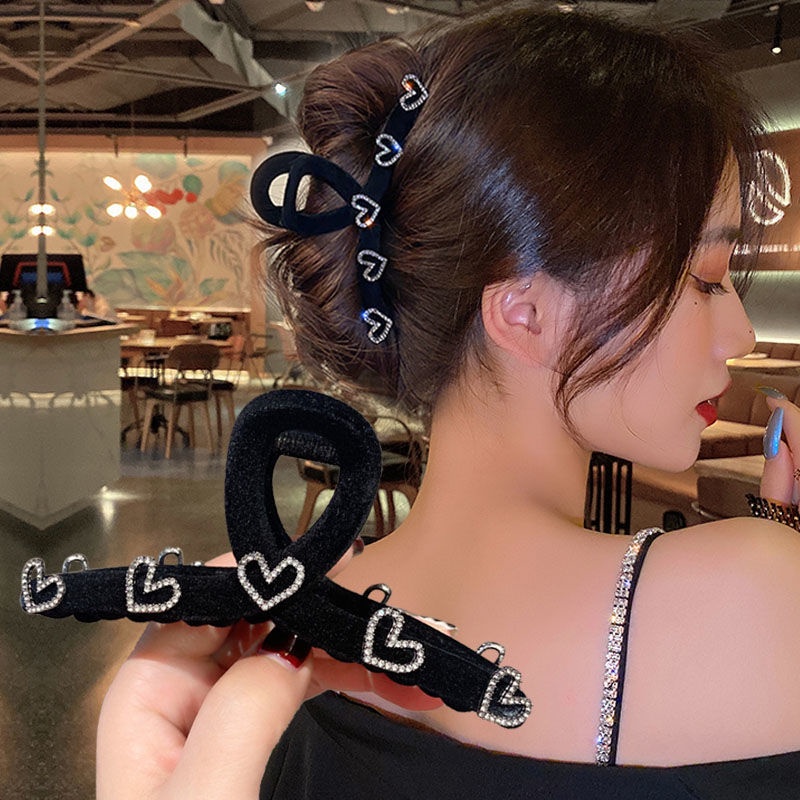 Kẹp Tóc Chữ Lớn Bằng Nhung Màu Đen Thời Trang Dành Cho Nữ