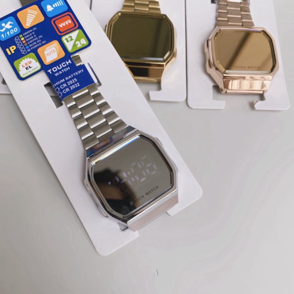 Đồng Hồ Nam Nữ A168 Cảm Ứng Đèn Led Mặt Tráng Gương Unisex
