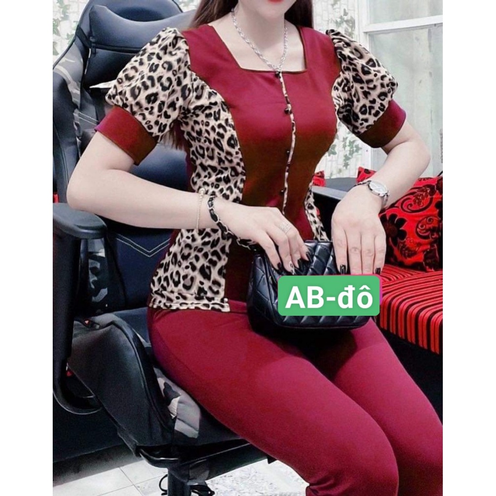 Set bộ cát hàn phối da beo đính nút cườm hàng mới 2023
