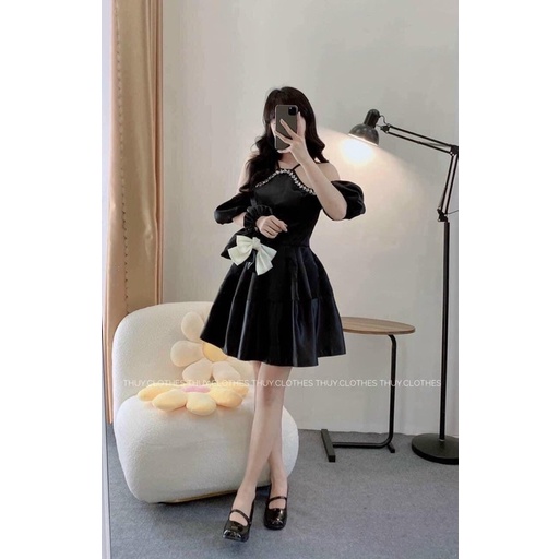 ĐẦM CỔ CHÉO VIỀN ĐÁ TAY BỒNG