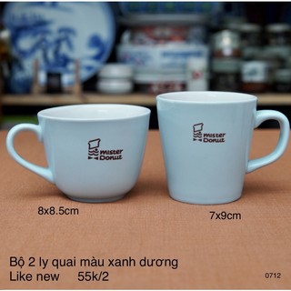 Bộ 2 ly sứ có quai xanh pastel mister donut - gốm sứ nhật bản