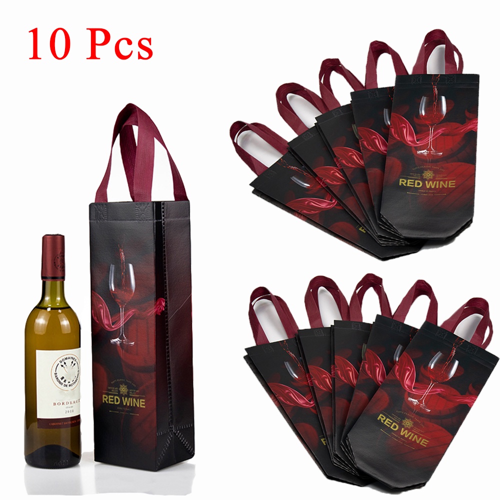 Set 10 Túi Vải Không Dệt Đựng Rượu Vang Có Tay Cầm Màu Sắc Dùng Làm Quà Tặng Sinh Nhật / Đám Cưới