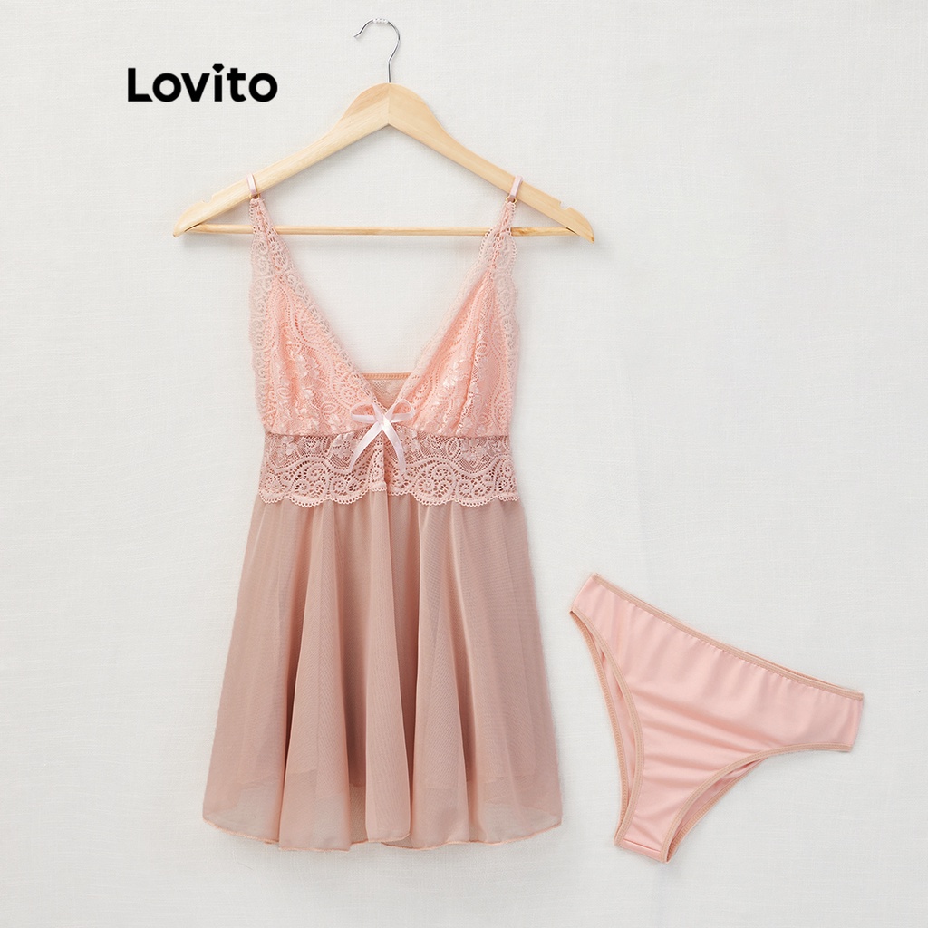 Đồ lót sexy Lovito phối ren lưng cao cổ chữ V sâu L17X059 (màu hồng/ đỏ) | BigBuy360 - bigbuy360.vn