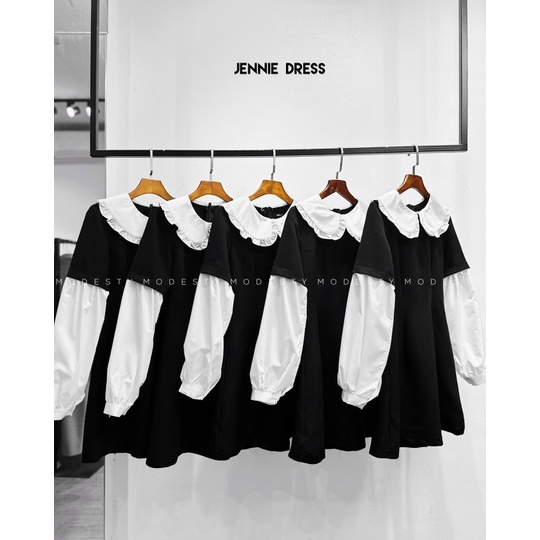 Váy cổ bèo tay pha sơmi Jennie Dress