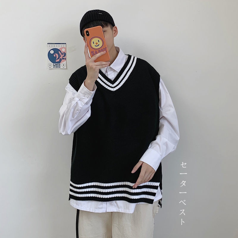 Áo sweater Dệt Kim Không Tay Phong Cách Hàn Quốc Cho Nam Giới