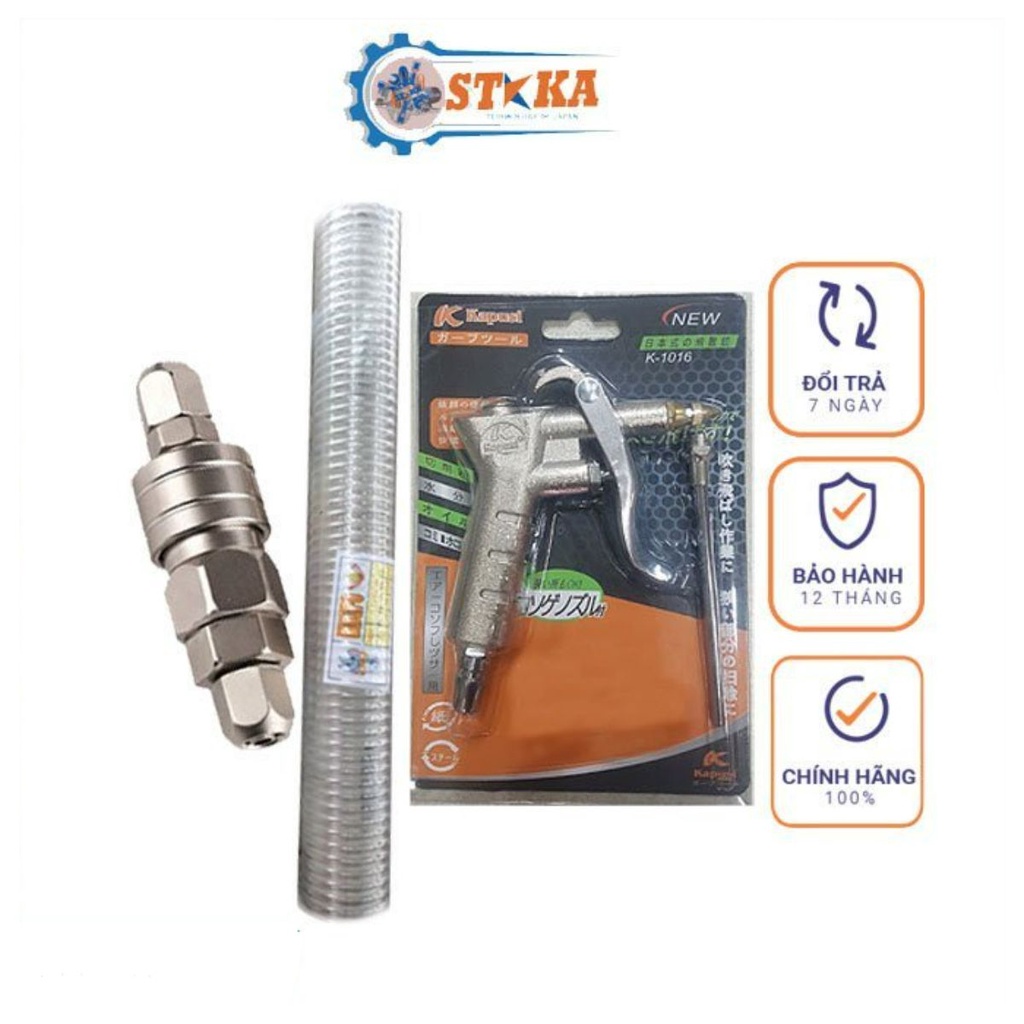 Combo Súng Xì Khô Xịt Bụi Kapusi Nhật Bản + Dây Xoắn Dẫn Hơi Khí Nén + Đầu Nối Hơi Nhanh Máy Khí Nén