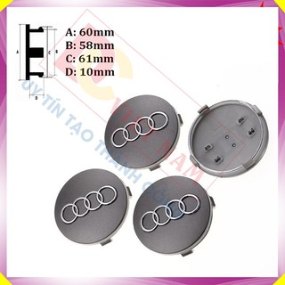Biểu tượng logo Audi chụp mâm, vành, bánh xe ô tô 60mm - Mã sản phẩm AUD60