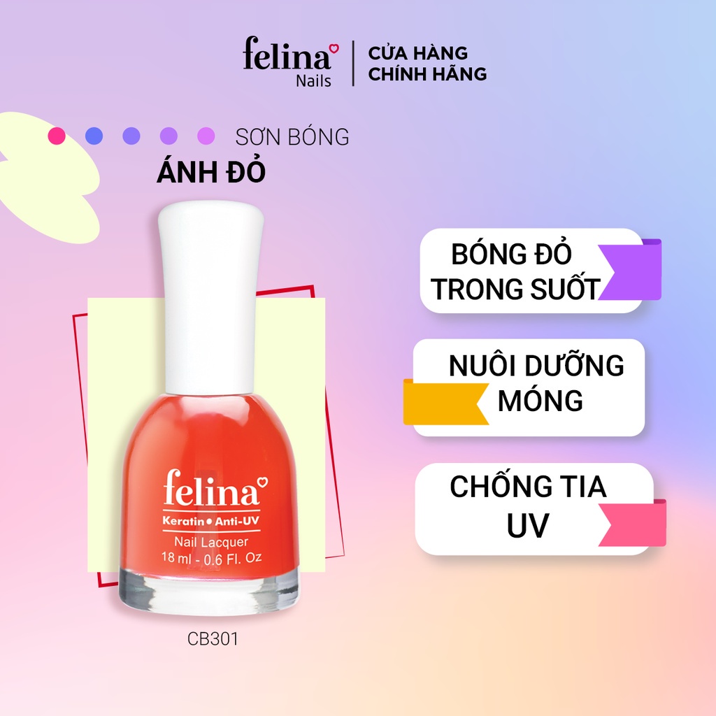 Sơn bóng đỏ Felina 18ml, bóng ánh đỏ trong suốt, chống tia UV CB301