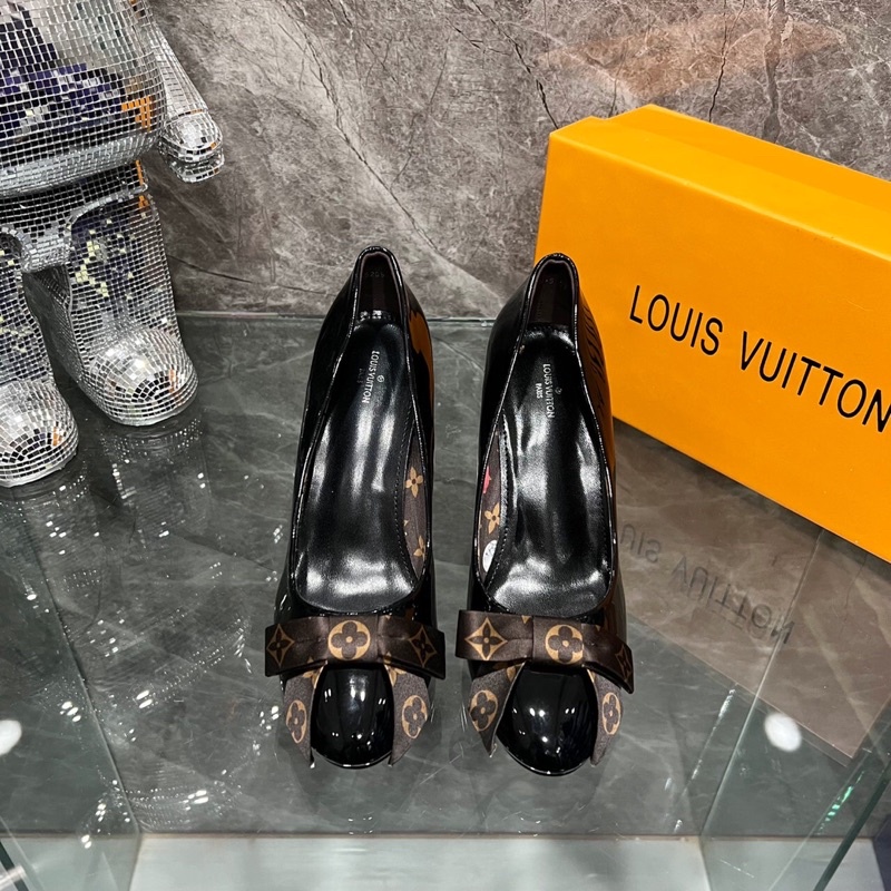 Giày cao Gót da Bóng Nơ Hoạ Tiết