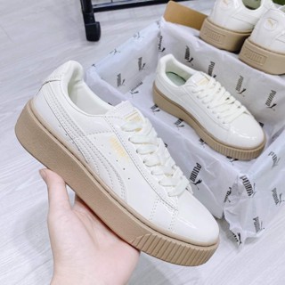 Giày thể thao_Puma da bóng đế nâu hàng đẹp,giày Puma Trắng đế nâu hàng cao cấp full bill box.