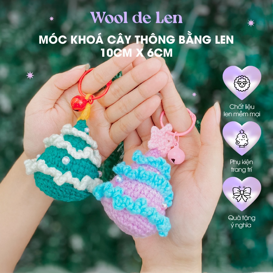 Móc khóa cây thông noel đẹp bằng len handmade Wool de Len N20
