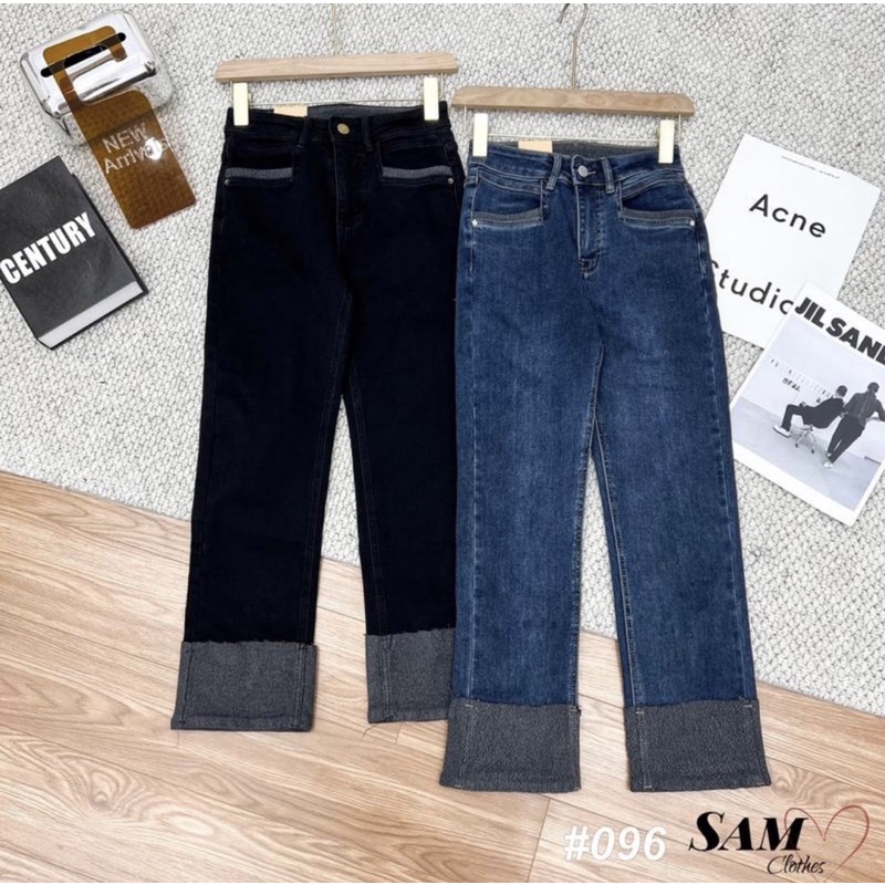 Quần jean ống suông gấp gấu 90cm dáng basic