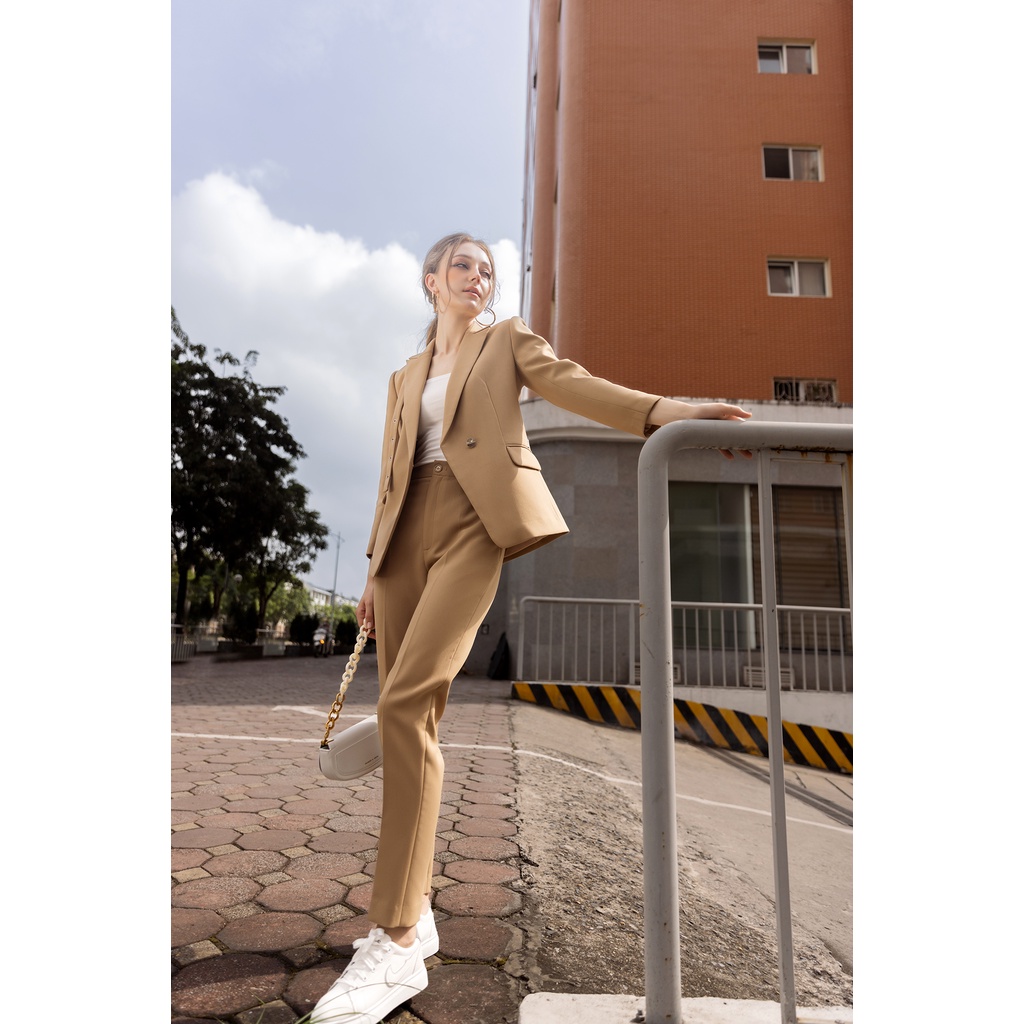 Set vest công sở nữ Lamia Design LE179 màu nâu vàng trẻ trung sang trọng tinh tế