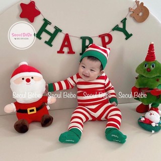 Bộ suit/rời dài tay kẻ to Piyong Ppippi Noel Peekaboo made in Korea (không kèm mũ)