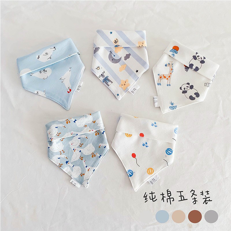 Set 5 khăn yếm tam giác/yếm dãi chống thấm cho bé 100% cotton  cao cấp BABY KING
