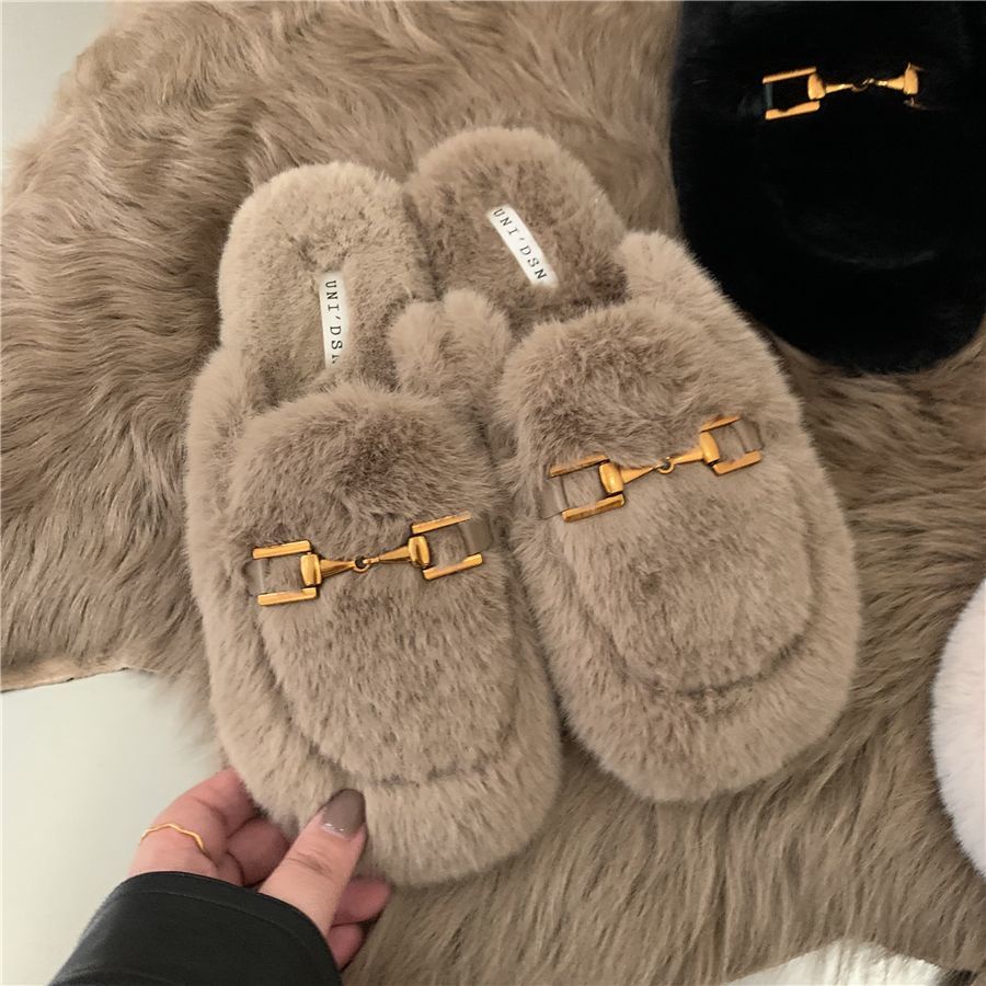 Dép sục bít mũi đế bằng nhẹ nhàng phong cách Hàn Quốc, giày lông, dép bông nữ mẫu mới thu đông 2022 phong cách Hàn Quốc đi bên ngoài