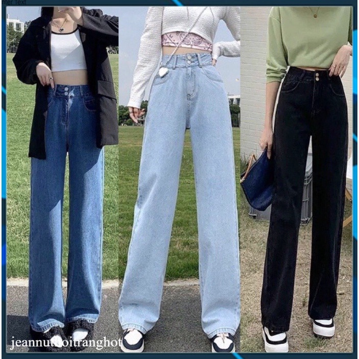 Quần jean bò ống rộng suông xuông nữ jeans cạp cao phong cách Hàn Quốc sành điệu style năm 2022