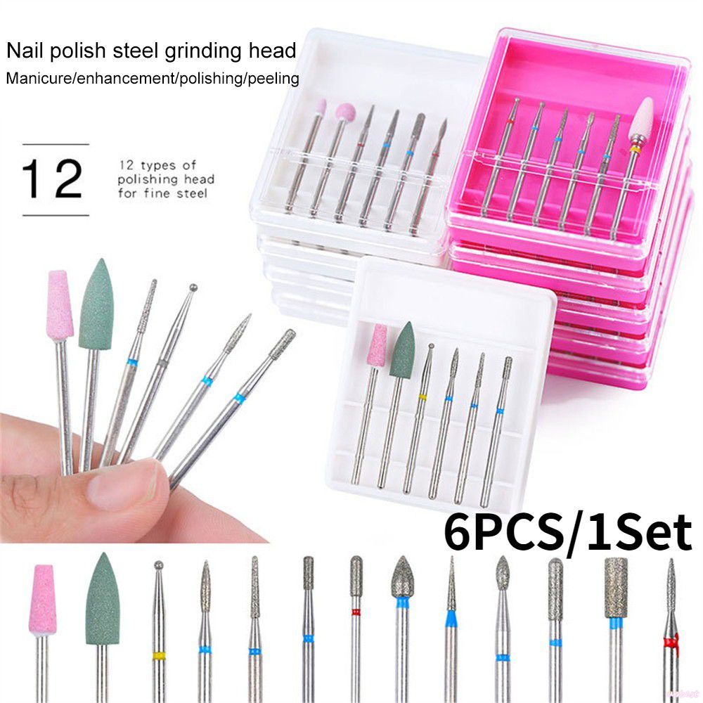 ♕6 Cái/1 Bộ Đầu Mài Thạch Anh Tăng Cường Móng Đầu Giũa Tẩy Gel Uv Mũi Khoan Móng Đầu Cắt Hình Nón Tròn Đầu Mài Móng Tay Điện Dụng Cụ Làm Móng Nghệ Thuật Upbest